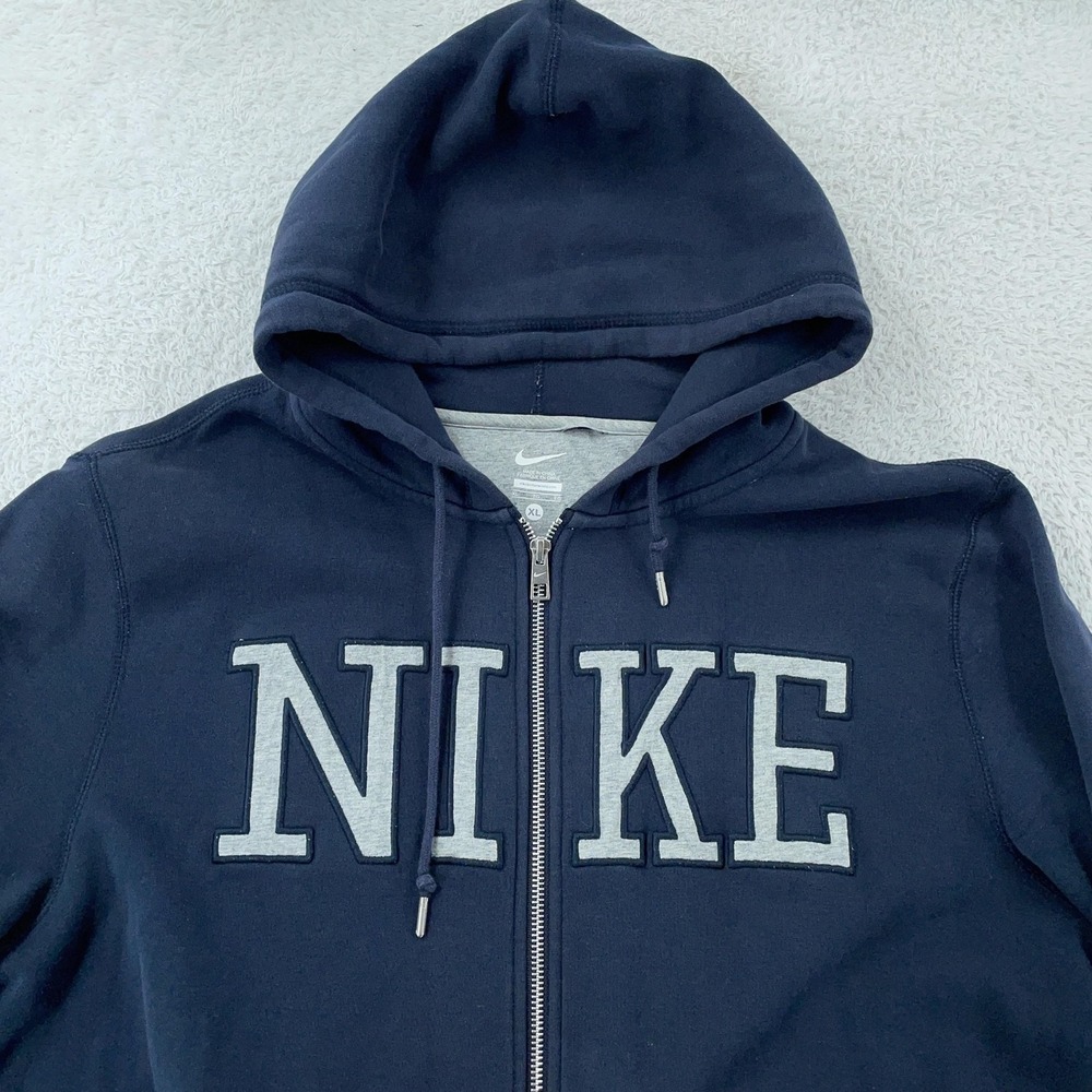 Nike Hoodie Mens XL Navy Blue Full Zip Big NIKE Spell Out Swoosh‎ Sweatshirt